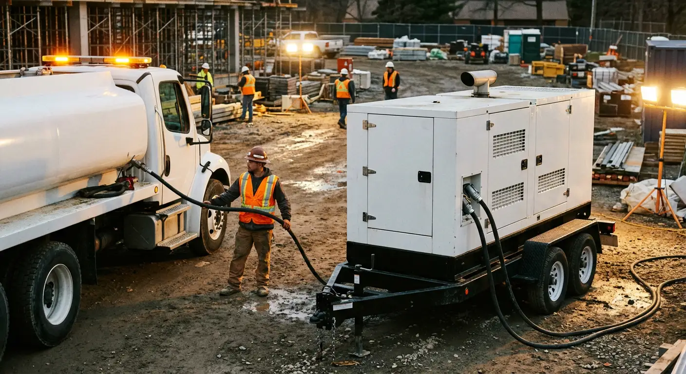 Mobile diesel fueling truck servicing a commercial generator in Delray Beach, FL